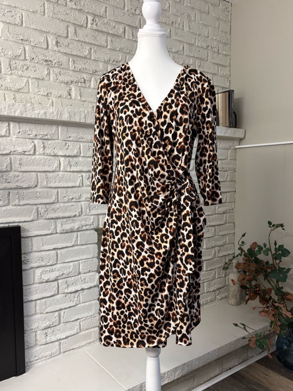 Reitmans Leopard Print Faux Wrap Dress Size Large